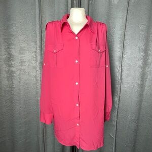 NWT Women’s 1X “DKNYC” Pink Azalea Button Blouse Shirt Top
